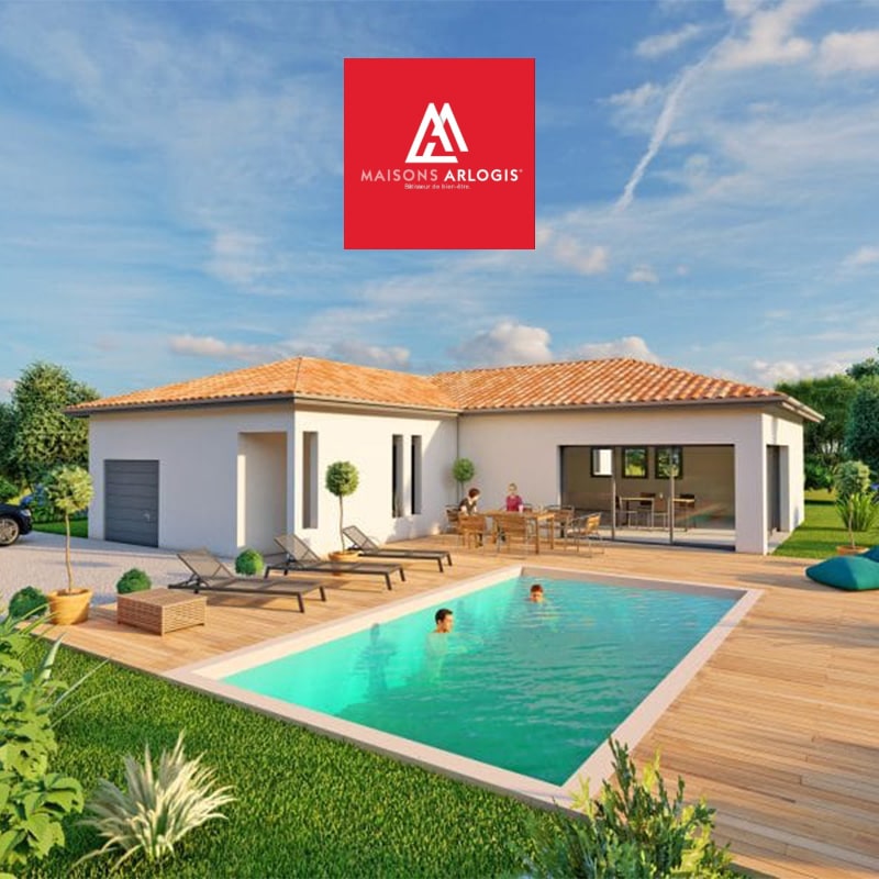 Maison avec piscine et le logo maison arlogis